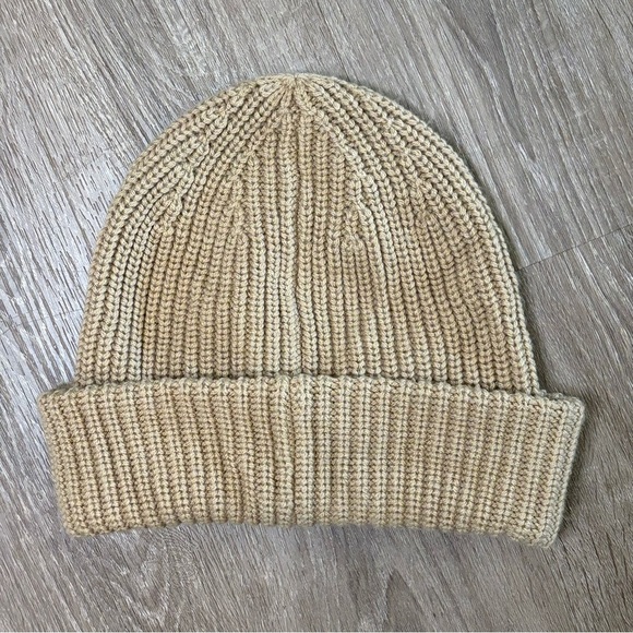 ALLSAINTS TRAVELING RIB KNIT BEANIE HAT WOOL BLEND TAN STOCKING CAP QUIET LUXURY - Picture 3 of 7